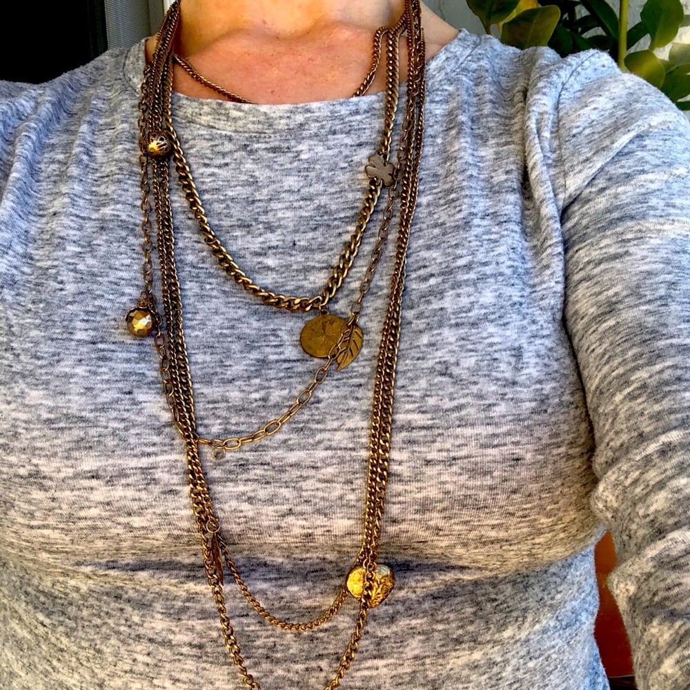 Multi strand gold chain necklace